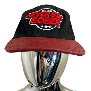 Never Stay Sober Baseball Hat Cap Unisex OS‎ Black Red Cotton Embroidered Buckle